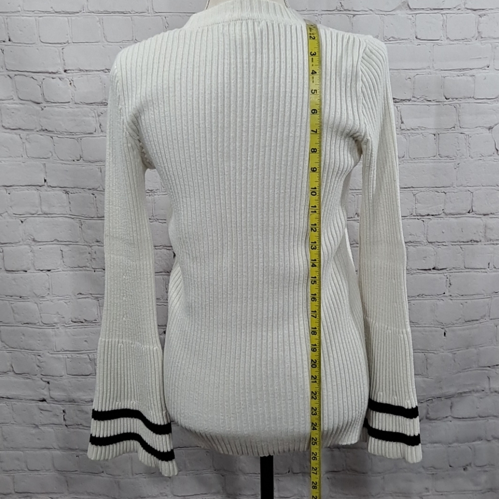 Solution White Knit Ribbed Bell Sleeve Sweater - Picture 2 of 7